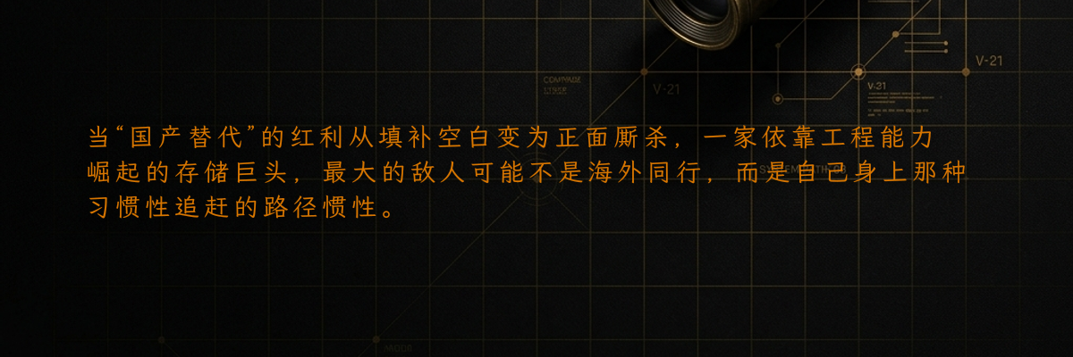 当“国产替代”的红利从填补空白变为正面厮杀,一家依靠工程能力崛起的存储巨头,最大的敌人可能不是海外同行,而是自己身上那种习惯性追赶的路径惯性。