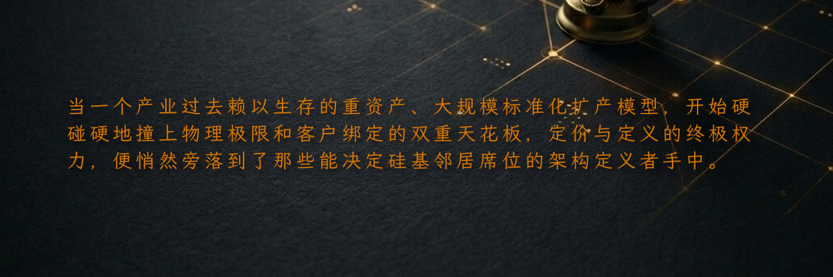 当一个产业过去赖以生存的重资产、大规模标准化扩产模型,开始硬碰硬地撞上物理极限和客户绑定的双重天花板,定价与定义的终极权力,便悄然旁落到了那些能决定硅基邻居席位的架构定义者手中。
