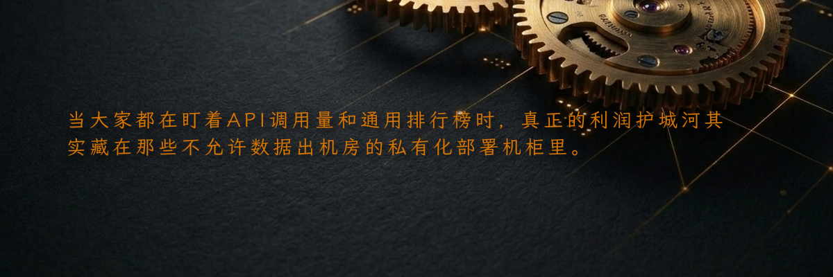 当大家都在盯着API调用量和通用排行榜时,真正的利润护城河其实藏在那些不允许数据出机房的私有化部署机柜里。