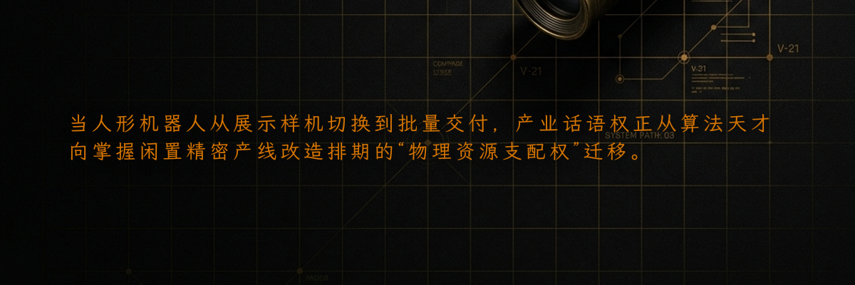 当人形机器人从展示样机切换到批量交付,产业话语权正从算法天才向掌握闲置精密产线改造排期的“物理资源支配权”迁移。