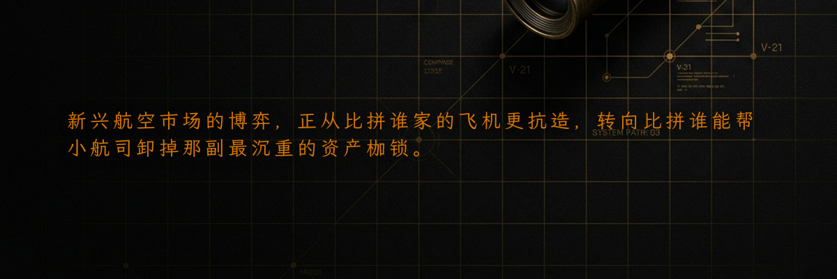 新兴航空市场的博弈,正从比拼谁家的飞机更抗造,转向比拼谁能帮小航司卸掉那副最沉重的资产枷锁。