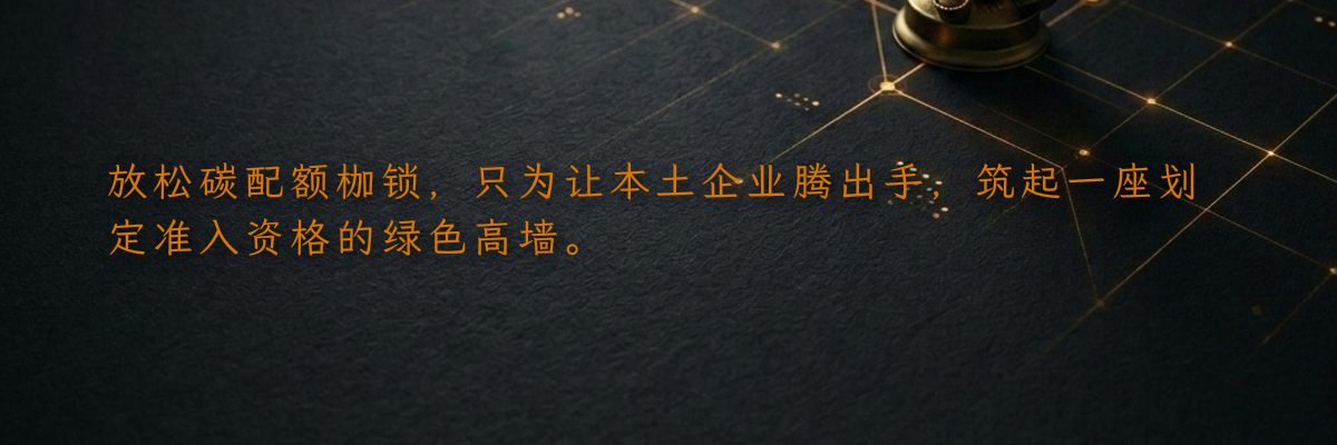 放松碳配额枷锁,只为让本土企业腾出手,筑起一座划定准入资格的绿色高墙。