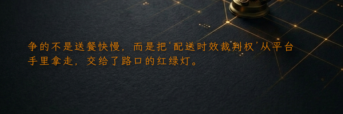 争的不是送餐快慢,而是把‘配送时效裁判权’从平台手里拿走,交给了路口的红绿灯。