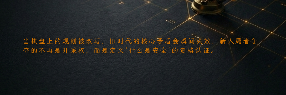 当棋盘上的规则被改写,旧时代的核心矛盾会瞬间失效,新入局者争夺的不再是开采权,而是定义‘什么是安全’的资格认证。