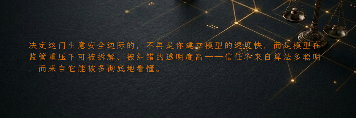 决定这门生意安全边际的,不再是你建立模型的速度快,而是模型在监管重压下可被拆解、被纠错的透明度高——信任不来自算法多聪明,而来自它能被多彻底地看懂。