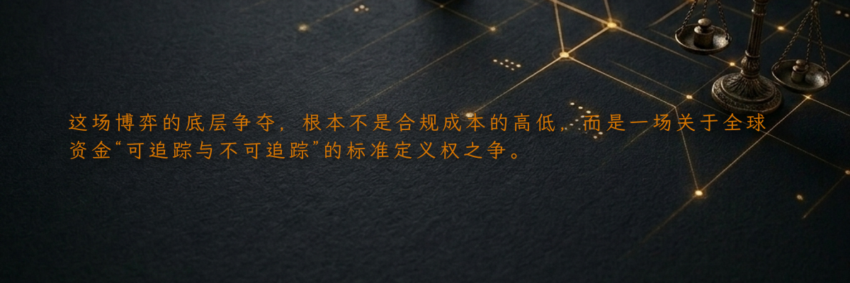 这场博弈的底层争夺,根本不是合规成本的高低,而是一场关于全球资金“可追踪与不可追踪”的标准定义权之争。