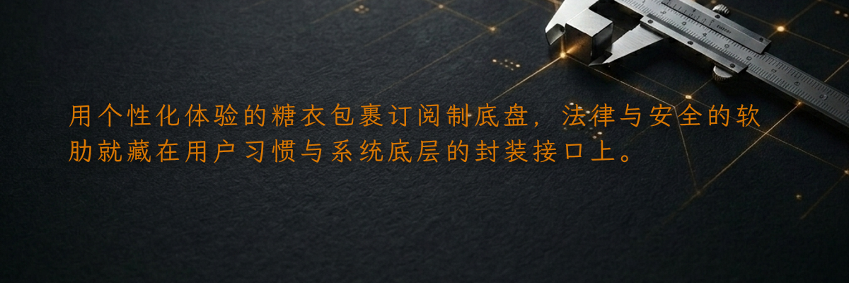 用个性化体验的糖衣包裹订阅制底盘,法律与安全的软肋就藏在用户习惯与系统底层的封装接口上。