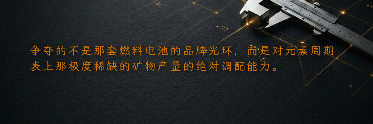 争夺的不是那套燃料电池的品牌光环,而是对元素周期表上那极度稀缺的矿物产量的绝对调配能力。