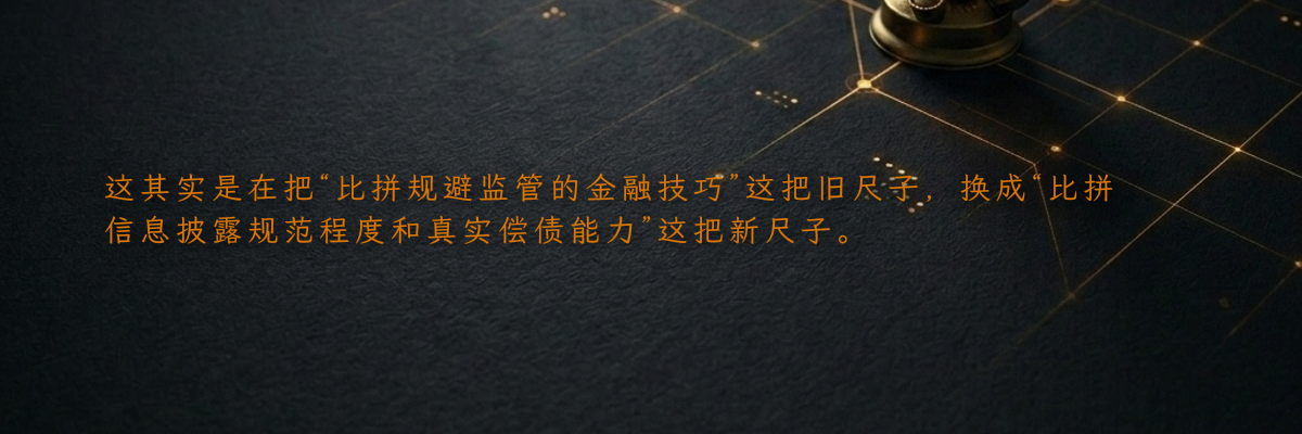 这其实是在把“比拼规避监管的金融技巧”这把旧尺子,换成“比拼信息披露规范程度和真实偿债能力”这把新尺子。