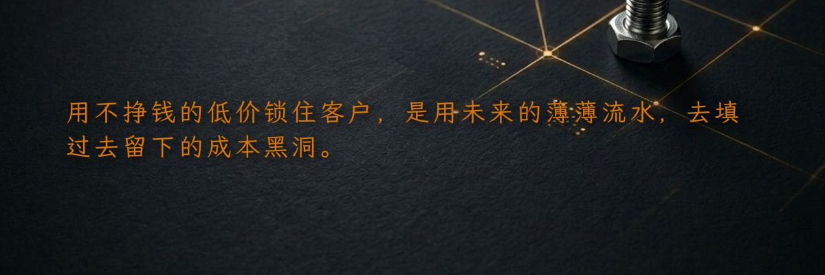 用不挣钱的低价锁住客户,是用未来的薄薄流水,去填过去留下的成本黑洞。