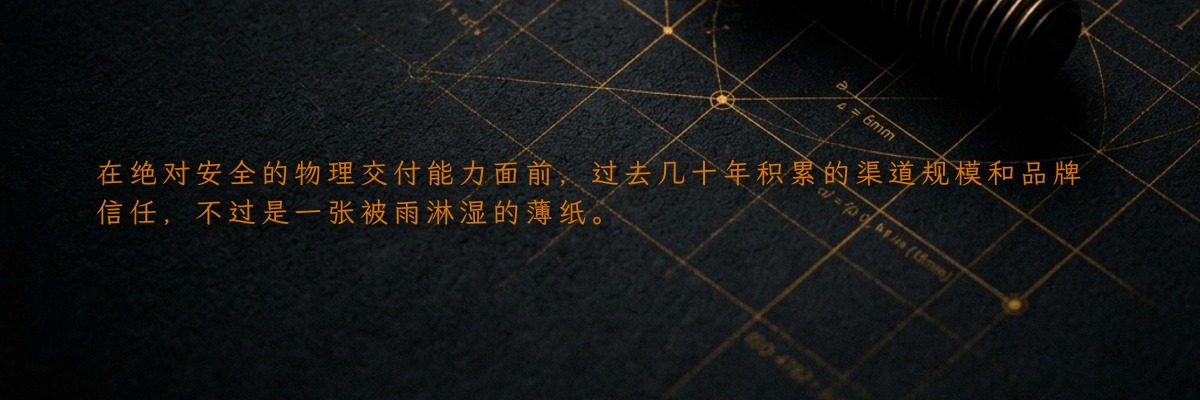 在绝对安全的物理交付能力面前,过去几十年积累的渠道规模和品牌信任,不过是一张被雨淋湿的薄纸。