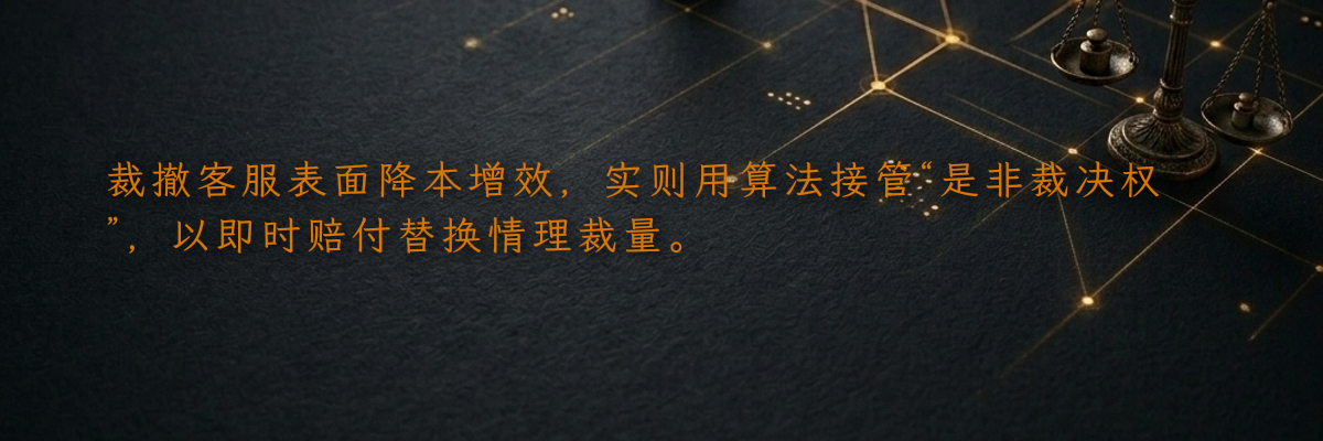 裁撤客服表面降本增效,实则用算法接管“是非裁决权”,以即时赔付替换情理裁量。