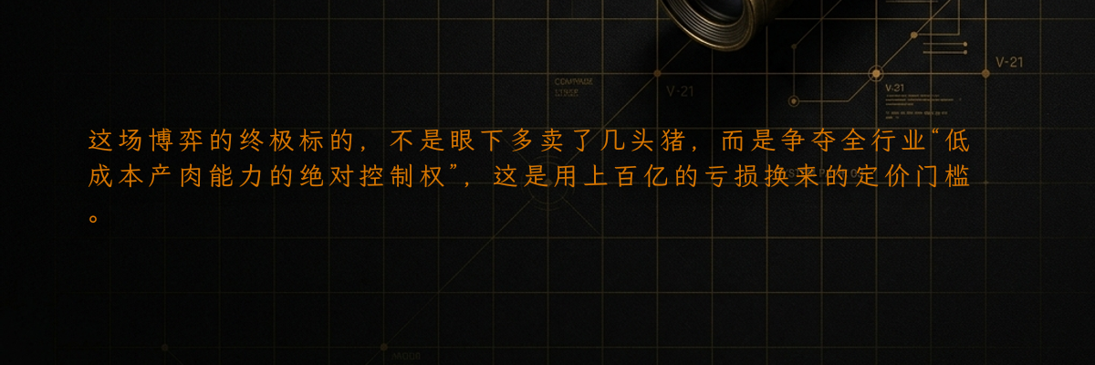 这场博弈的终极标的,不是眼下多卖了几头猪,而是争夺全行业“低成本产肉能力的绝对控制权”,这是用上百亿的亏损换来的定价门槛。