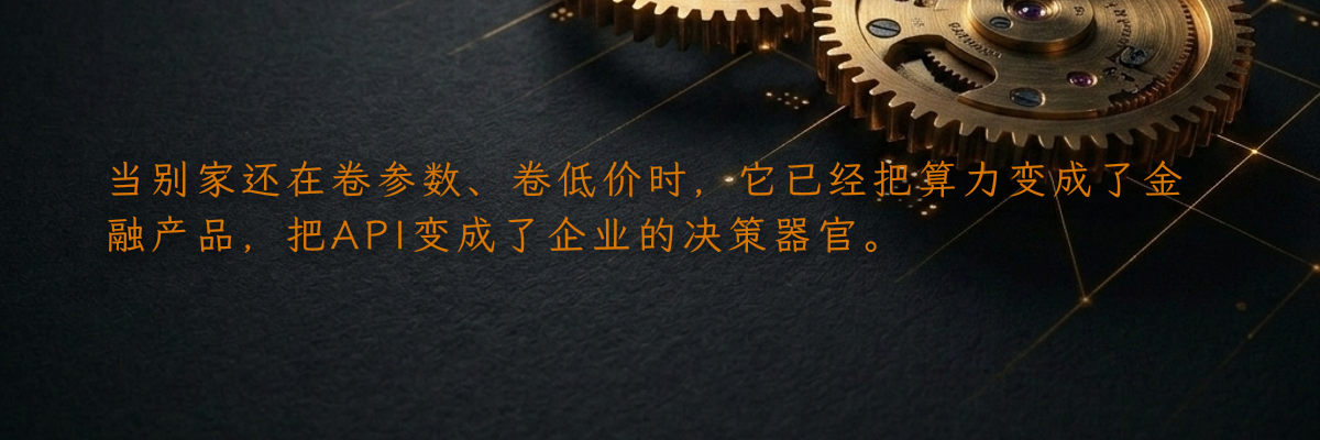 当别家还在卷参数、卷低价时,它已经把算力变成了金融产品,把API变成了企业的决策器官。