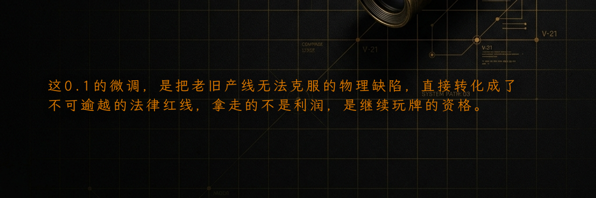 这0.1的微调,是把老旧产线无法克服的物理缺陷,直接转化成了不可逾越的法律红线,拿走的不是利润,是继续玩牌的资格。