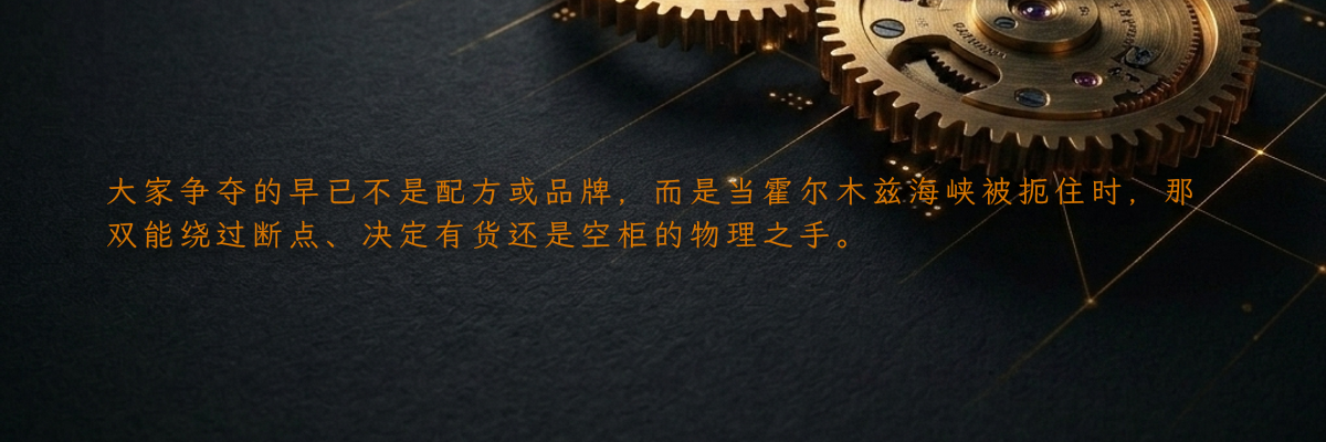 大家争夺的早已不是配方或品牌,而是当霍尔木兹海峡被扼住时,那双能绕过断点、决定有货还是空柜的物理之手。