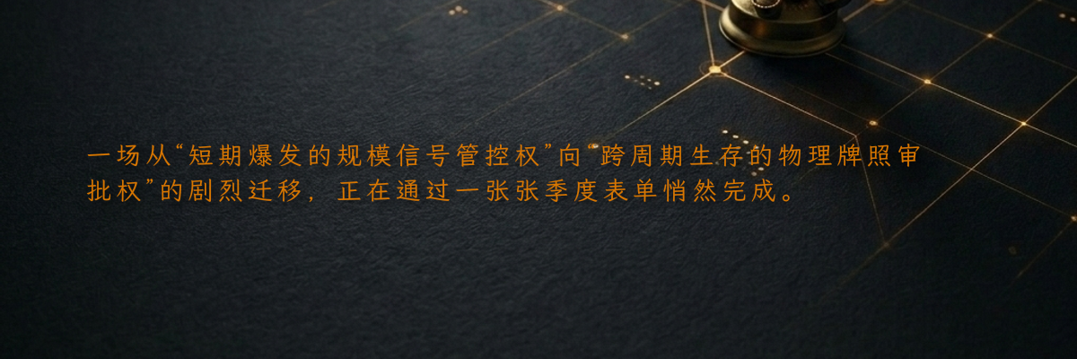 一场从“短期爆发的规模信号管控权”向“跨周期生存的物理牌照审批权”的剧烈迁移,正在通过一张张季度表单悄然完成。