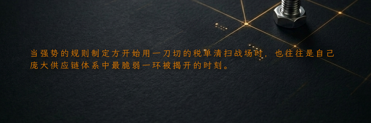 当强势的规则制定方开始用一刀切的税单清扫战场时,也往往是自己庞大供应链体系中最脆弱一环被揭开的时刻。