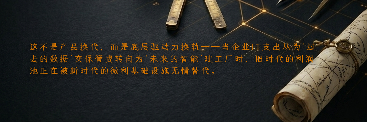 这不是产品换代,而是底层驱动力换轨——当企业IT支出从为‘过去的数据’交保管费转向为‘未来的智能’建工厂时,旧时代的利润池正在被新时代的微利基础设施无情替代。