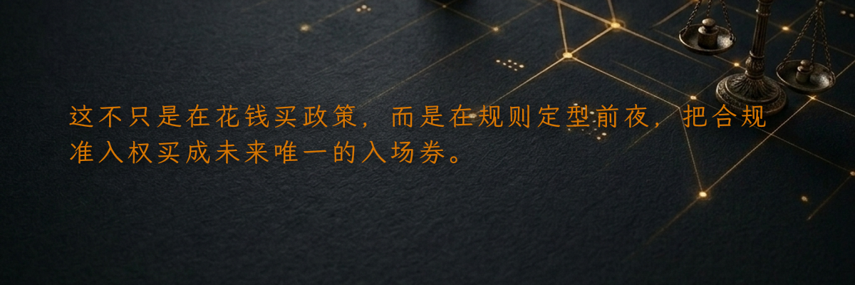 这不只是在花钱买政策,而是在规则定型前夜,把合规准入权买成未来唯一的入场券。