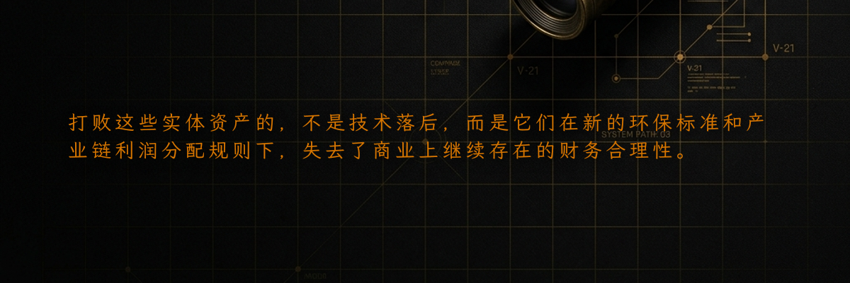 打败这些实体资产的,不是技术落后,而是它们在新的环保标准和产业链利润分配规则下,失去了商业上继续存在的财务合理性。