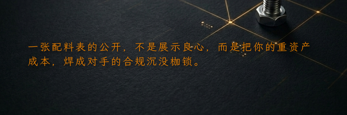 一张配料表的公开,不是展示良心,而是把你的重资产成本,焊成对手的合规沉没枷锁。