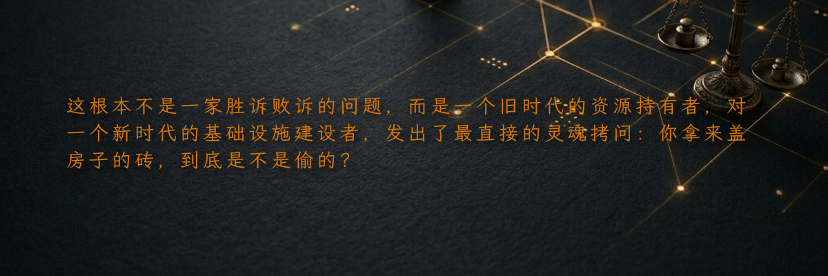 这根本不是一家胜诉败诉的问题,而是一个旧时代的资源持有者,对一个新时代的基础设施建设者,发出了最直接的灵魂拷问:你拿来盖房子的砖,到底是不是偷的?