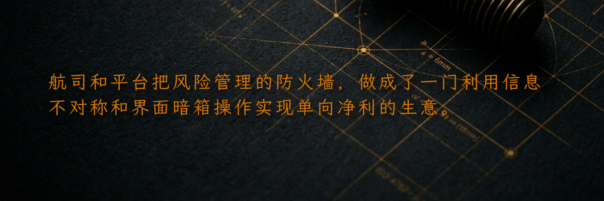 航司和平台把风险管理的防火墙,做成了一门利用信息不对称和界面暗箱操作实现单向净利的生意。