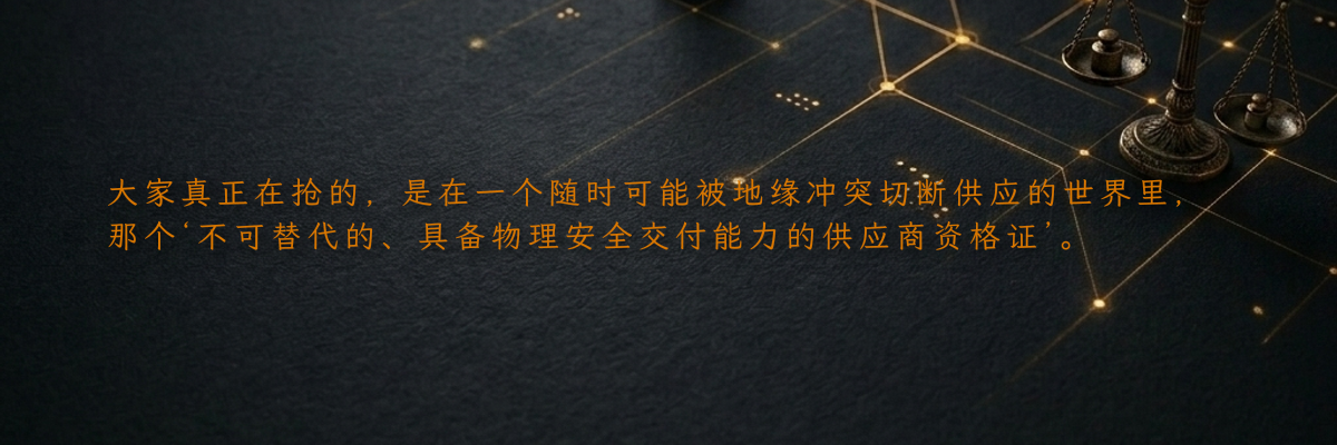 大家真正在抢的,是在一个随时可能被地缘冲突切断供应的世界里,那个‘不可替代的、具备物理安全交付能力的供应商资格证’。