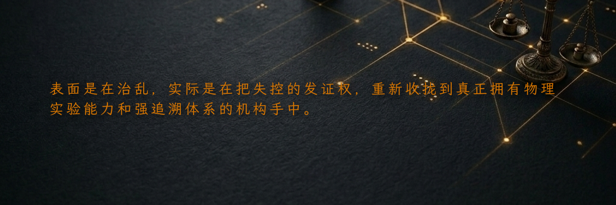 表面是在治乱,实际是在把失控的发证权,重新收拢到真正拥有物理实验能力和强追溯体系的机构手中。