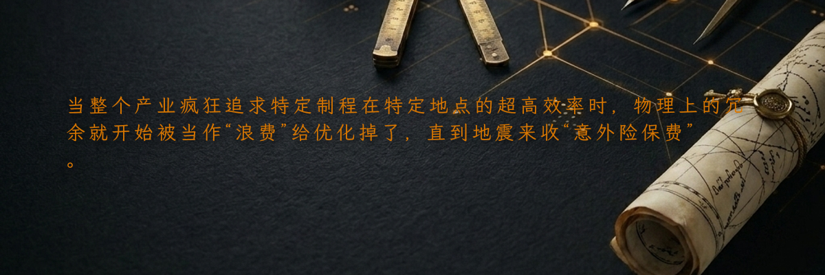 当整个产业疯狂追求特定制程在特定地点的超高效率时,物理上的冗余就开始被当作“浪费”给优化掉了,直到地震来收“意外险保费”。