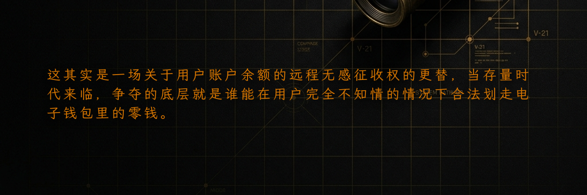 这其实是一场关于用户账户余额的远程无感征收权的更替,当存量时代来临,争夺的底层就是谁能在用户完全不知情的情况下合法划走电子钱包里的零钱。