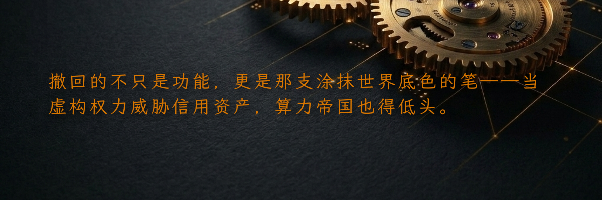 撤回的不只是功能,更是那支涂抹世界底色的笔——当虚构权力威胁信用资产,算力帝国也得低头。