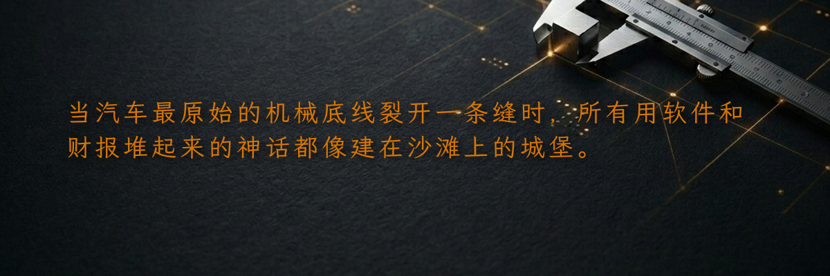 当汽车最原始的机械底线裂开一条缝时,所有用软件和财报堆起来的神话都像建在沙滩上的城堡。