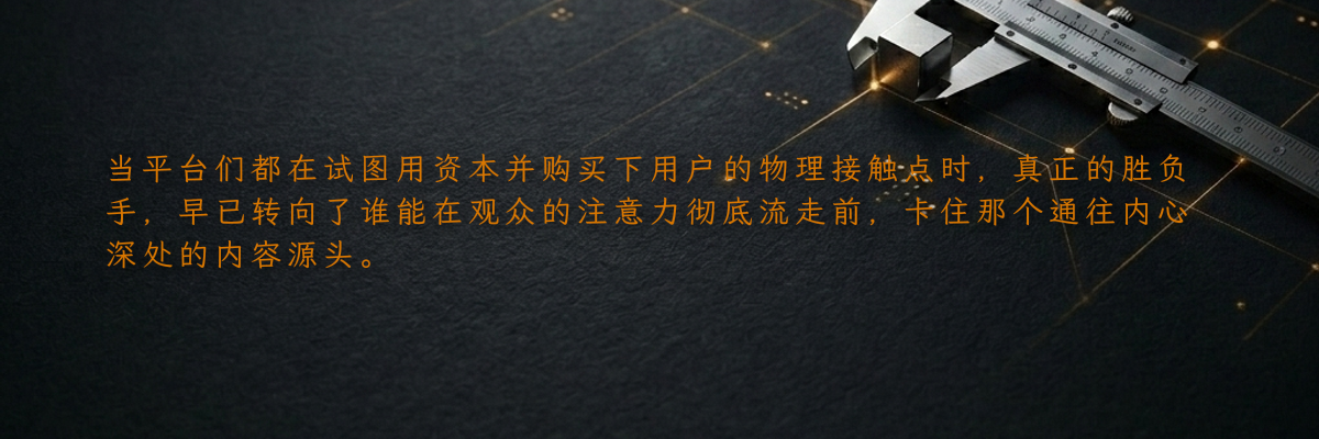 当平台们都在试图用资本并购买下用户的物理接触点时,真正的胜负手,早已转向了谁能在观众的注意力彻底流走前,卡住那个通往内心深处的内容源头。