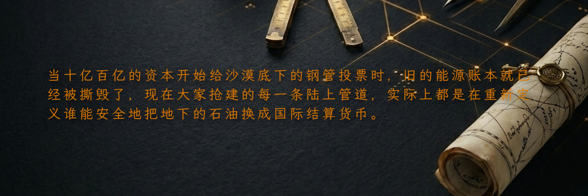 当十亿百亿的资本开始给沙漠底下的钢管投票时,旧的能源账本就已经被撕毁了,现在大家抢建的每一条陆上管道,实际上都是在重新定义谁能安全地把地下的石油换成国际结算货币。