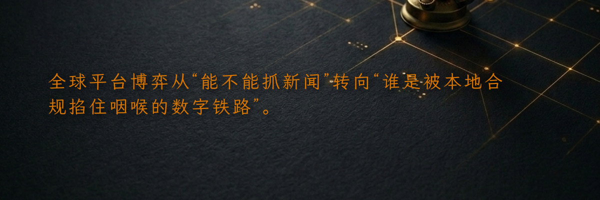 全球平台博弈从“能不能抓新闻”转向“谁是被本地合规掐住咽喉的数字铁路”。