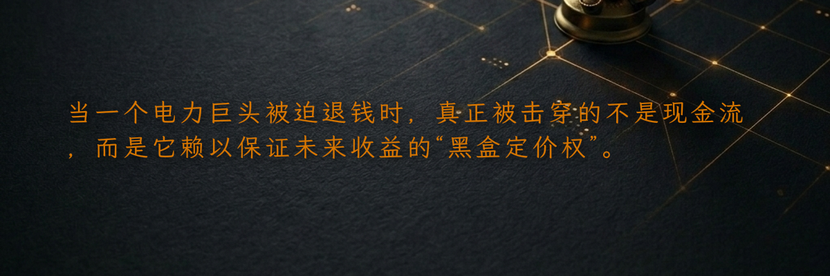当一个电力巨头被迫退钱时,真正被击穿的不是现金流,而是它赖以保证未来收益的“黑盒定价权”。
