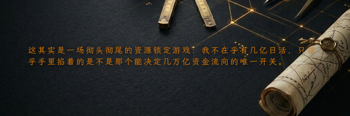 这其实是一场彻头彻尾的资源锁定游戏:我不在乎有几亿日活,只在乎手里掐着的是不是那个能决定几万亿资金流向的唯一开关。