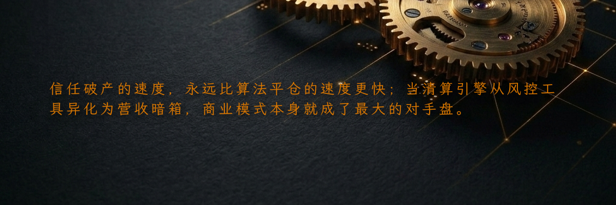信任破产的速度,永远比算法平仓的速度更快;当清算引擎从风控工具异化为营收暗箱,商业模式本身就成了最大的对手盘。