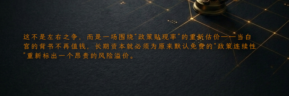这不是左右之争,而是一场围绕“政策贴现率”的重新估价——当白宫的背书不再值钱,长期资本就必须为原来默认免费的“政策连续性”重新标出一个昂贵的风险溢价。