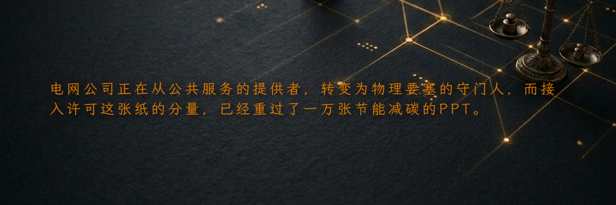 电网公司正在从公共服务的提供者,转变为物理要塞的守门人,而接入许可这张纸的分量,已经重过了一万张节能减碳的PPT。