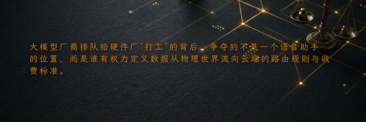 大模型厂商排队给硬件厂“打工”的背后,争夺的不是一个语音助手的位置,而是谁有权力定义数据从物理世界流向云端的路由规则与收费标准。