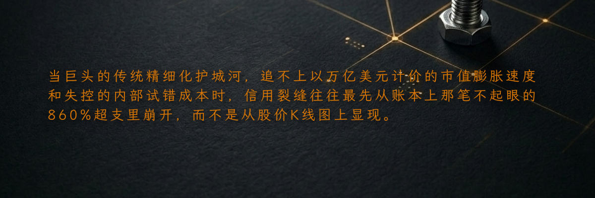 当巨头的传统精细化护城河,追不上以万亿美元计价的市值膨胀速度和失控的内部试错成本时,信用裂缝往往最先从账本上那笔不起眼的860%超支里崩开,而不是从股价K线图上显现。