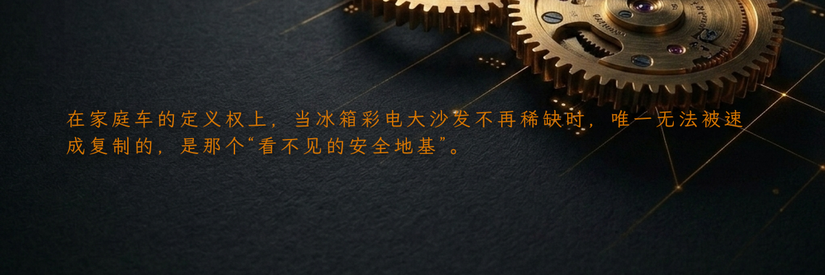 在家庭车的定义权上,当冰箱彩电大沙发不再稀缺时,唯一无法被速成复制的,是那个“看不见的安全地基”。