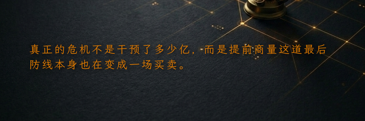 真正的危机不是干预了多少亿,而是提前商量这道最后防线本身也在变成一场买卖。