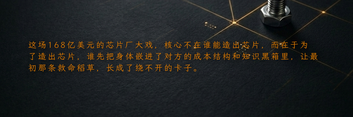 这场168亿美元的芯片厂大戏,核心不在谁能造出芯片,而在于为了造出芯片,谁先把身体嵌进了对方的成本结构和知识黑箱里,让最初那条救命稻草,长成了绕不开的卡子。