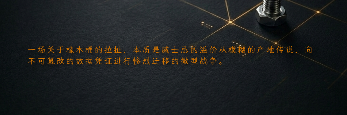 一场关于橡木桶的拉扯,本质是威士忌的溢价从模糊的产地传说,向不可篡改的数据凭证进行惨烈迁移的微型战争。