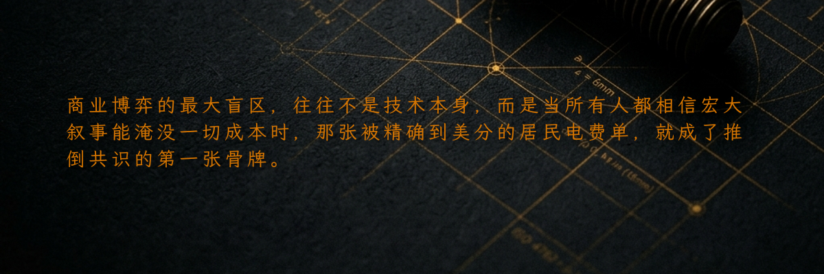 商业博弈的最大盲区,往往不是技术本身,而是当所有人都相信宏大叙事能淹没一切成本时,那张被精确到美分的居民电费单,就成了推倒共识的第一张骨牌。