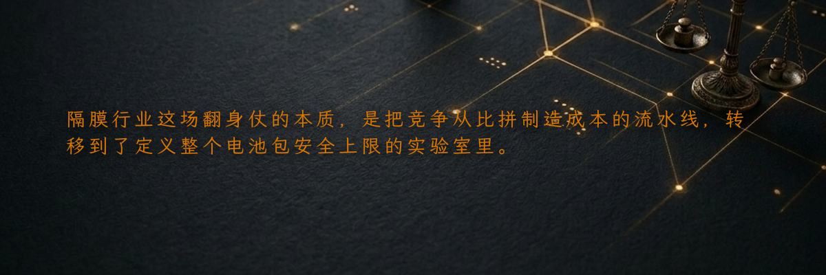 隔膜行业这场翻身仗的本质,是把竞争从比拼制造成本的流水线,转移到了定义整个电池包安全上限的实验室里。